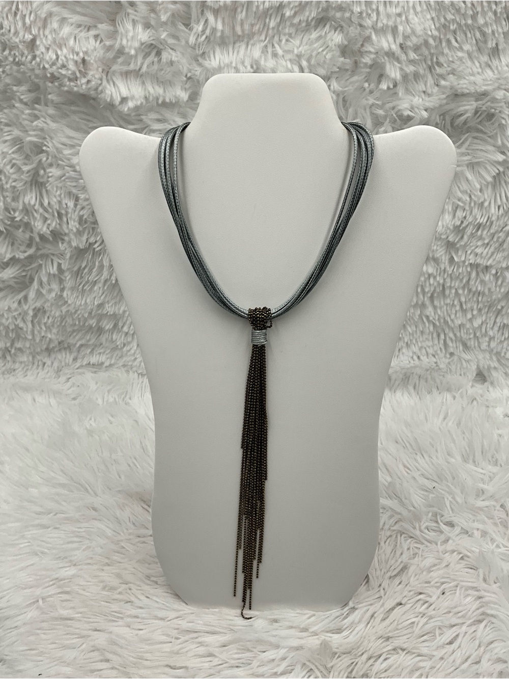 Premier Designs Gray Multi-Strand Necklace with Bronze Tassel Statement Necklace